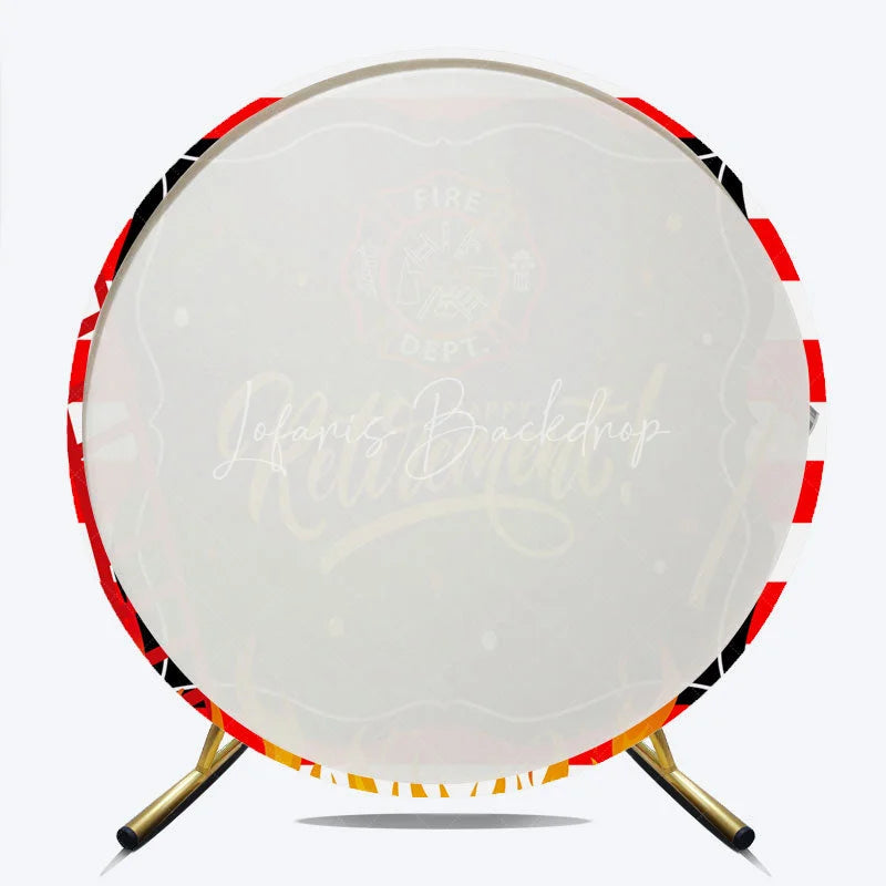 Lofaris Firefighter Retirement Round Backdrop Red and White Stripes Fire Department Emblem