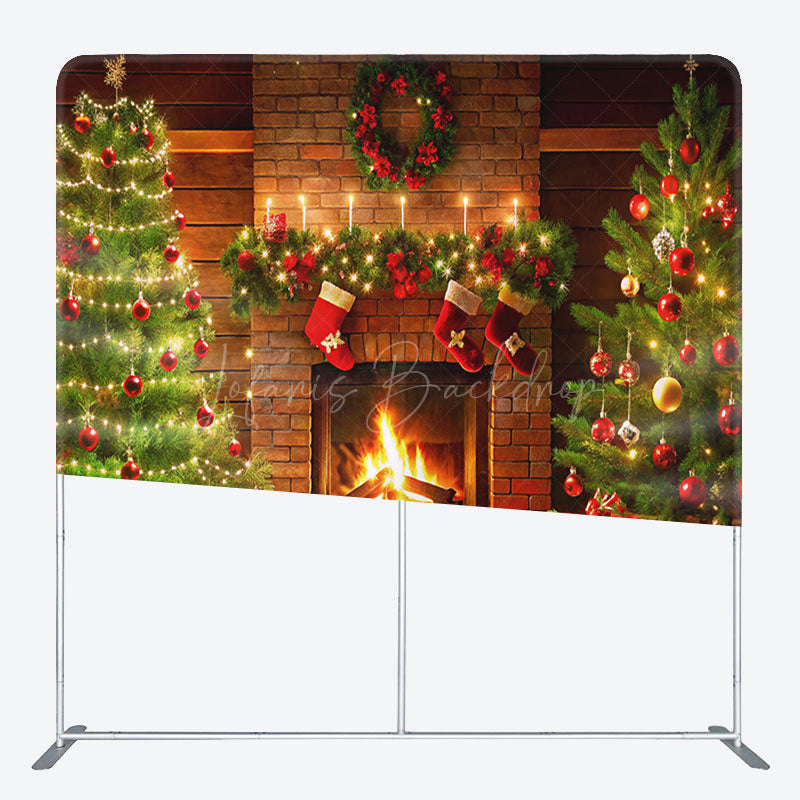 Lofaris Fireplace Sock Trees Gifts Fabric Christmas Backdrop