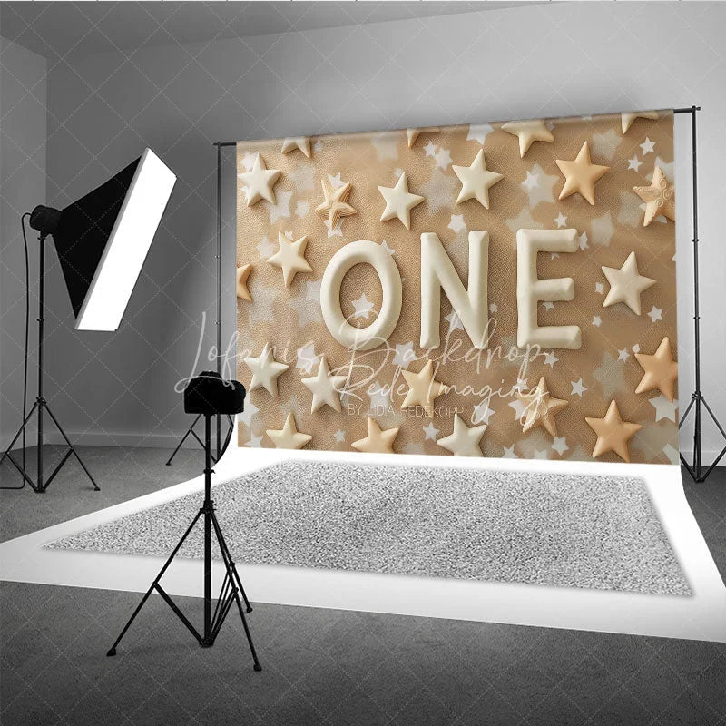 Lofaris First Birthday ONE Photography Backdrop Neutral Tan and Cream Stars Photo Background