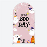 Lofaris First Boo Day Halloween Arch Backdrop for Birthday Cute Ghost and Pumpkin Spooky Themed Party Photo Prop