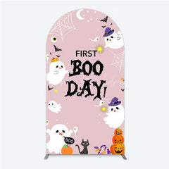 Lofaris First Boo Day Halloween Arch Backdrop for Birthday Cute Ghost and Pumpkin Spooky Themed Party Photo Prop