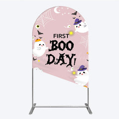 Lofaris First Boo Day Halloween Arch Backdrop for Birthday Cute Ghost and Pumpkin Spooky Themed Party Photo Prop