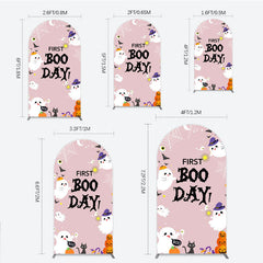Lofaris First Boo Day Halloween Arch Backdrop for Birthday Cute Ghost and Pumpkin Spooky Themed Party Photo Prop