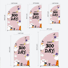 Lofaris First Boo Day Halloween Half Moon Arch Backdrop for Birthday Cute Ghost and Pumpkin Spooky Themed Party Photo Prop