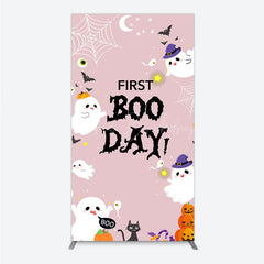 Lofaris First Boo Day Halloween Rectangle Backdrop for Birthday Cute Ghost and Pumpkin Spooky Themed Party Photo Prop
