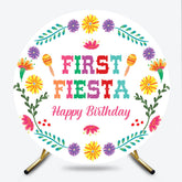 Lofaris First Fiesta Happy Birthday Round Backdrop Colorful Mexican Themed Party Girls Uno Inspired Decor