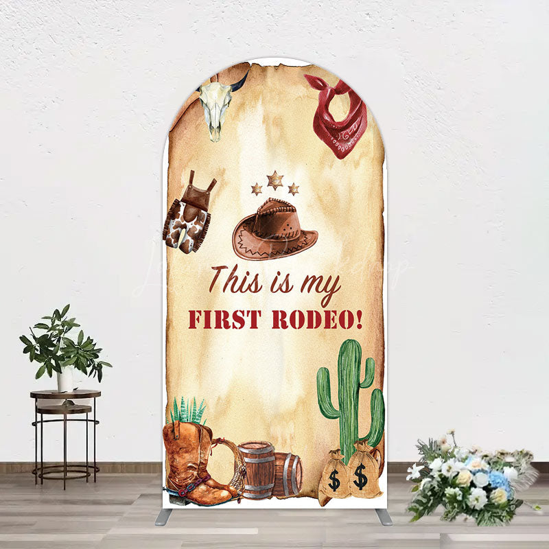 Lofaris First Rodeo Retro Cowboy Birthday Arch Backdrop