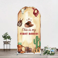 Lofaris First Rodeo Retro Cowboy Birthday Arch Backdrop