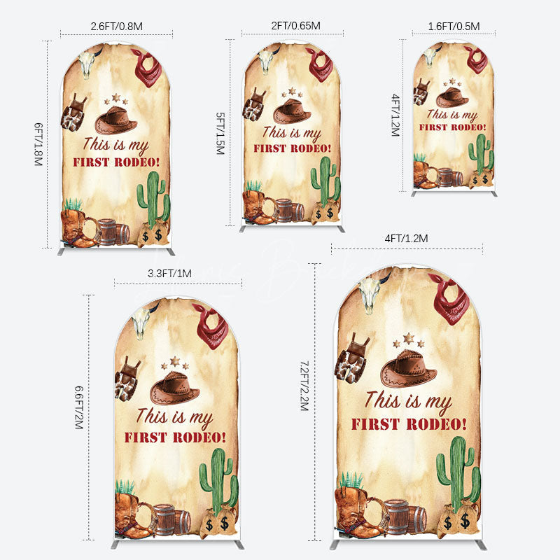 Lofaris First Rodeo Retro Cowboy Birthday Arch Backdrop
