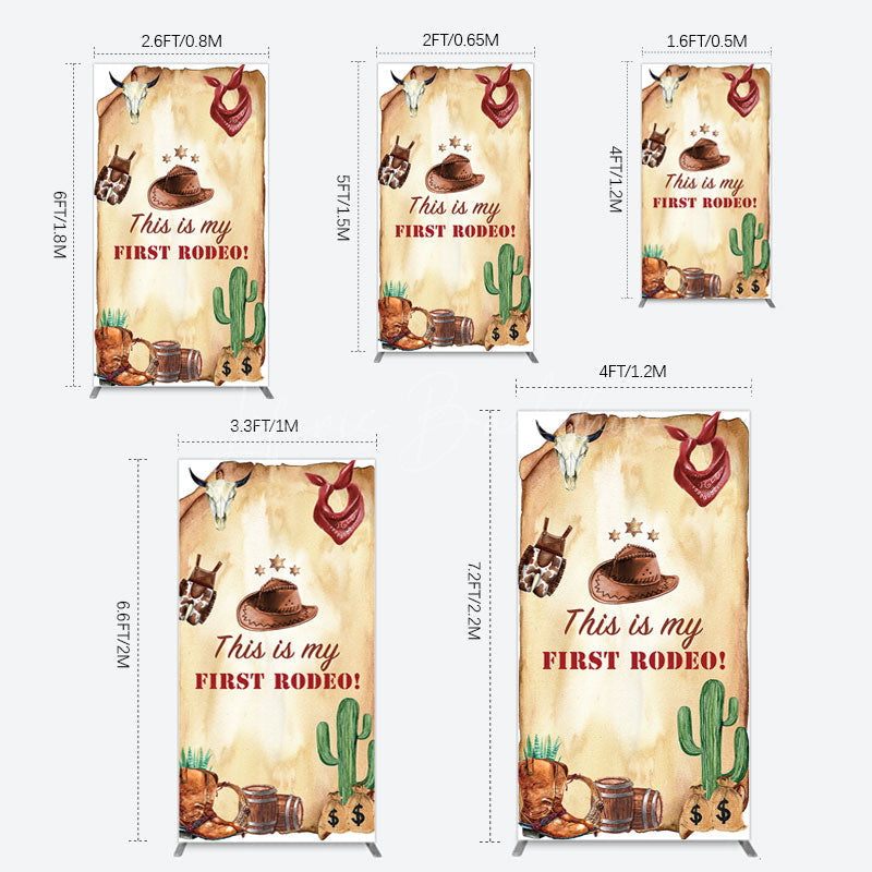 Lofaris First Rodeo Retro Cowboy Birthday Rectangle Backdrop