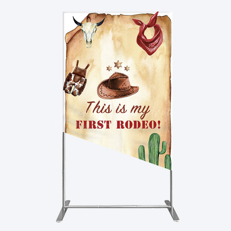 Lofaris First Rodeo Retro Cowboy Birthday Rectangle Backdrop