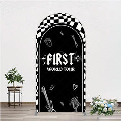 Lofaris First World Tour Rock Star Birthday Arch Backdrop Black and White Checkered Music Theme Band Photo Booth Decor