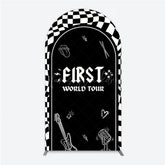 Lofaris First World Tour Rock Star Birthday Arch Backdrop Black and White Checkered Music Theme Band Photo Booth Decor