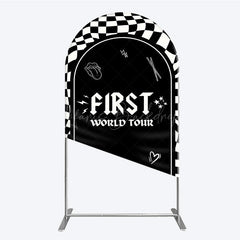 Lofaris First World Tour Rock Star Birthday Arch Backdrop Black and White Checkered Music Theme Band Photo Booth Decor