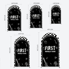 Lofaris First World Tour Rock Star Birthday Arch Backdrop Black and White Checkered Music Theme Band Photo Booth Decor