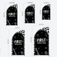 Lofaris First World Tour Rock Star Birthday Half Moon Arch Backdrop Black and White Checkered Music Theme Band Photo Booth Decor