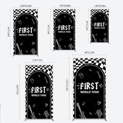 Lofaris First World Tour Rock Star Birthday Rectangle Backdrop Black and White Checkered Music Theme Band Photo Booth Decor