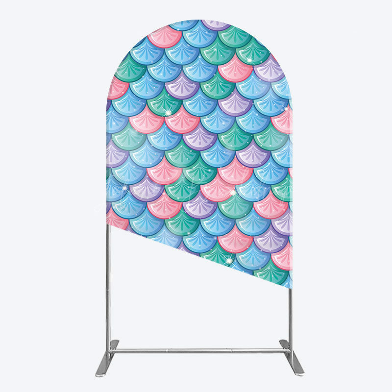 Lofaris Fish Scales Purple Mermaid Birthday Arch Backdrop