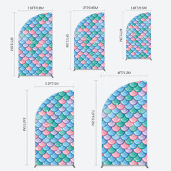 Lofaris Fish Scales Purple Mermaid Birthday Half Moon Arch Backdrop