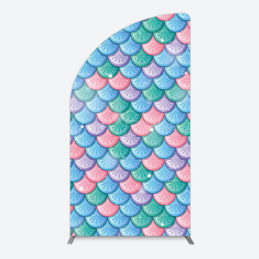 Lofaris Fish Scales Purple Mermaid Birthday Half Moon Arch Backdrop
