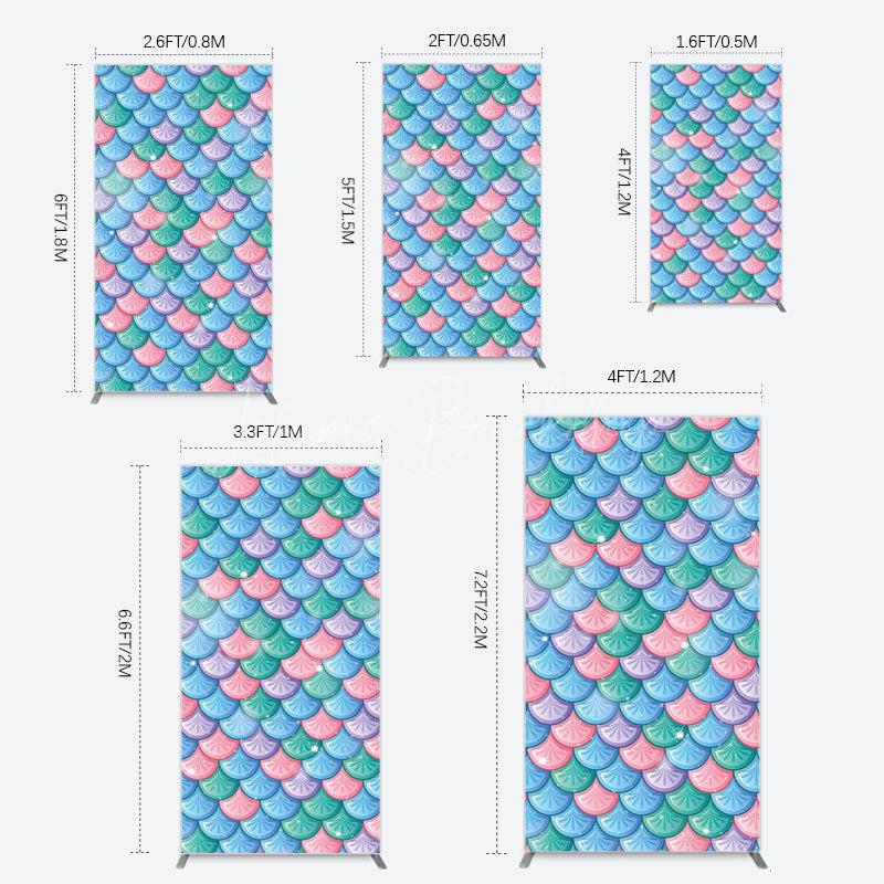 Lofaris Fish Scales Purple Mermaid Birthday Rectangle Backdrop