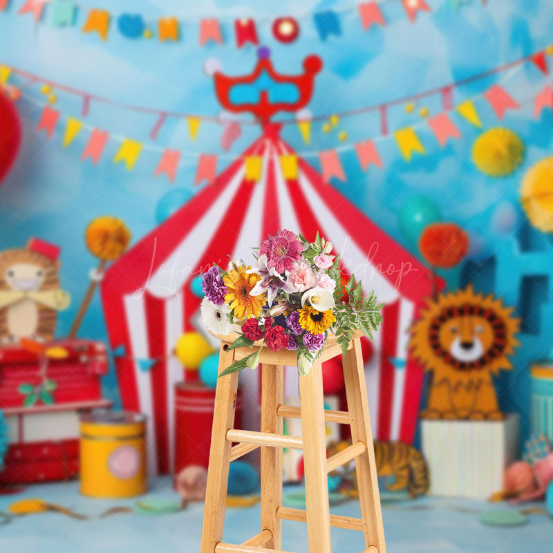Lofaris Flag Circus Balloon Cake Smash Photography Backdrop