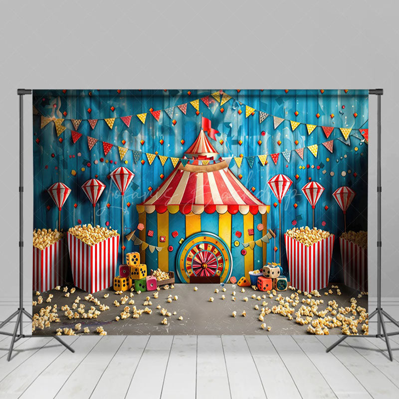 Lofaris Flag Circus Popcorn Carousel Cake Smash Backdrop