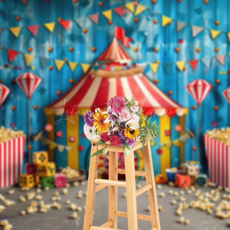 Lofaris Flag Circus Popcorn Carousel Cake Smash Backdrop
