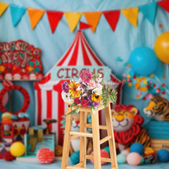 Lofaris Flags Lion Tiger Circus Cute Cake Smash Backdrop