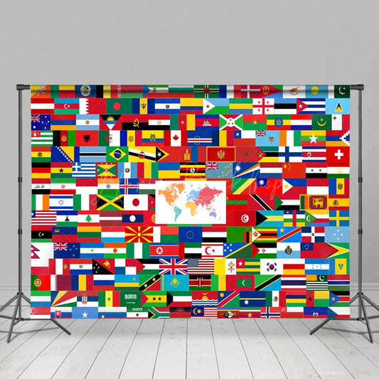 Lofaris Flags of the World Backdrop Banner International Country Flag Collage Geography Classroom or Travel Party Decor