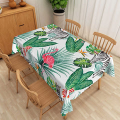 Lofaris Flamingo and Zebra Tropical Rectangle Tablecloth Jungle Leaves Exotic Flowers Table Cover Safari Party