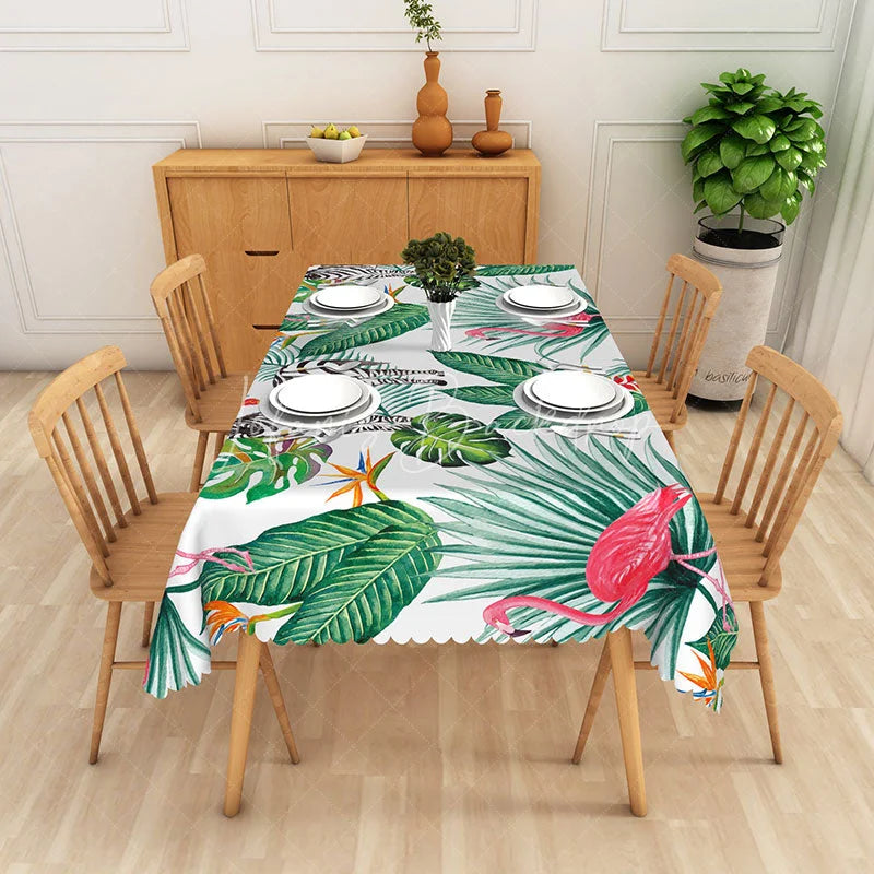Lofaris Flamingo and Zebra Tropical Rectangle Tablecloth Jungle Leaves Exotic Flowers Table Cover Safari Party