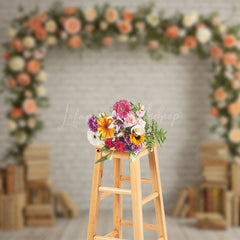 Lofaris Floral Arch Books White Brick Wall Wedding Backdrop