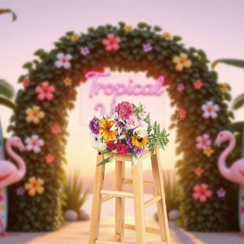 Lofaris Floral Arch Flamingo Tropical Surf Summer Backdrop