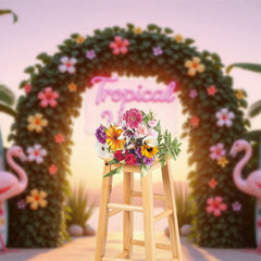 Lofaris Floral Arch Flamingo Tropical Surf Summer Backdrop