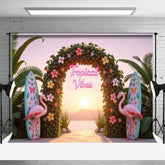Lofaris Floral Arch Flamingo Tropical Surf Summer Backdrop