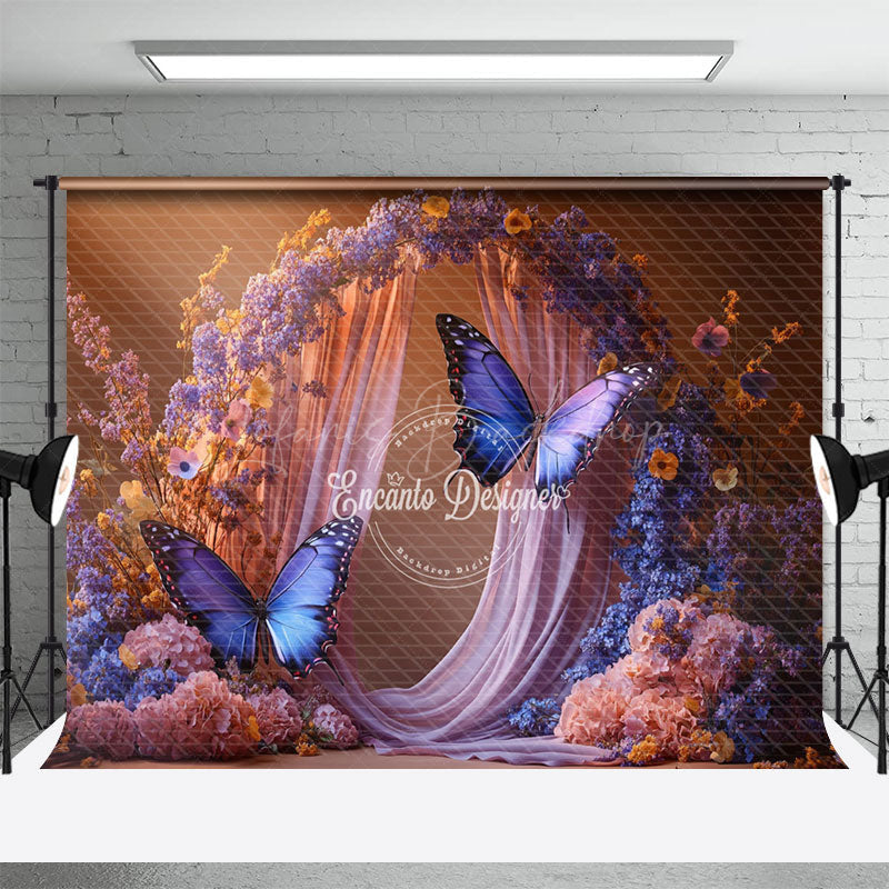 Lofaris Floral Arch Purple Butterfly Wedding Photo Backdrop