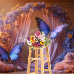 Lofaris Floral Arch Purple Butterfly Wedding Photo Backdrop
