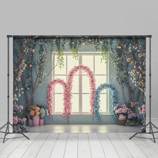 Lofaris Floral Arch Vine Blue Wall Window Wedding Backdrop