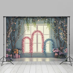 Lofaris Floral Arch Vine Blue Wall Window Wedding Backdrop