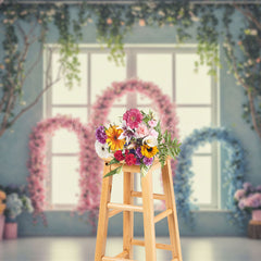 Lofaris Floral Arch Vine Blue Wall Window Wedding Backdrop