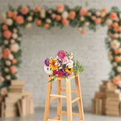 Lofaris Floral Arch White Bricks Wall Books Wedding Backdrop