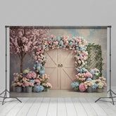 Lofaris Floral Arch Wood Farm Door Sweet Wedding Backdrop