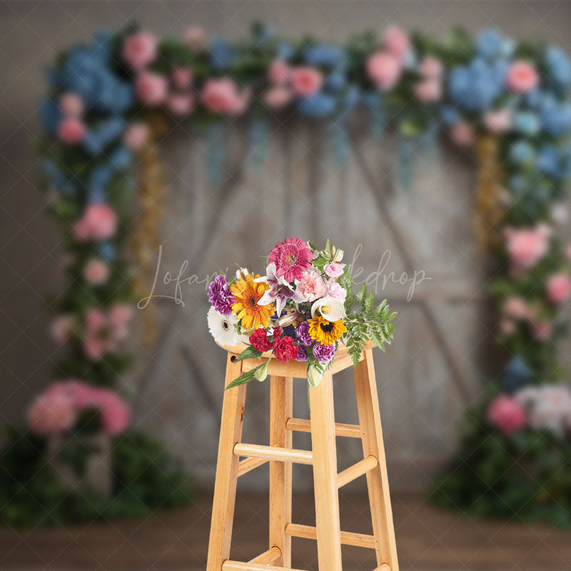 Lofaris Floral Arch Wooden Door Elegant Wedding Backdrop