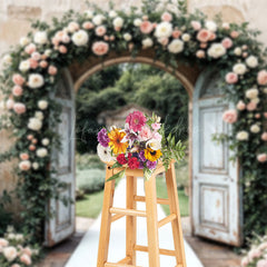 Lofaris Floral Arched Door Sweet Outdoor Wedding Backdrop