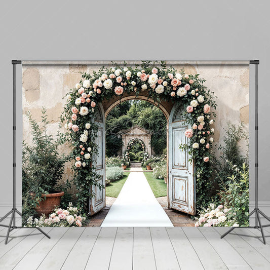 Lofaris Floral Arched Door Sweet Outdoor Wedding Backdrop