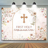 Lofaris Floral Autumn Pink First Holy Communion Backdrop