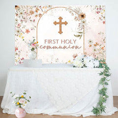 Lofaris Floral Autumn Pink First Holy Communion Backdrop