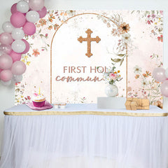 Lofaris Floral Autumn Pink First Holy Communion Backdrop