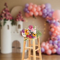 Lofaris Floral Balloon Arch Castle Model Wedding Backdrop